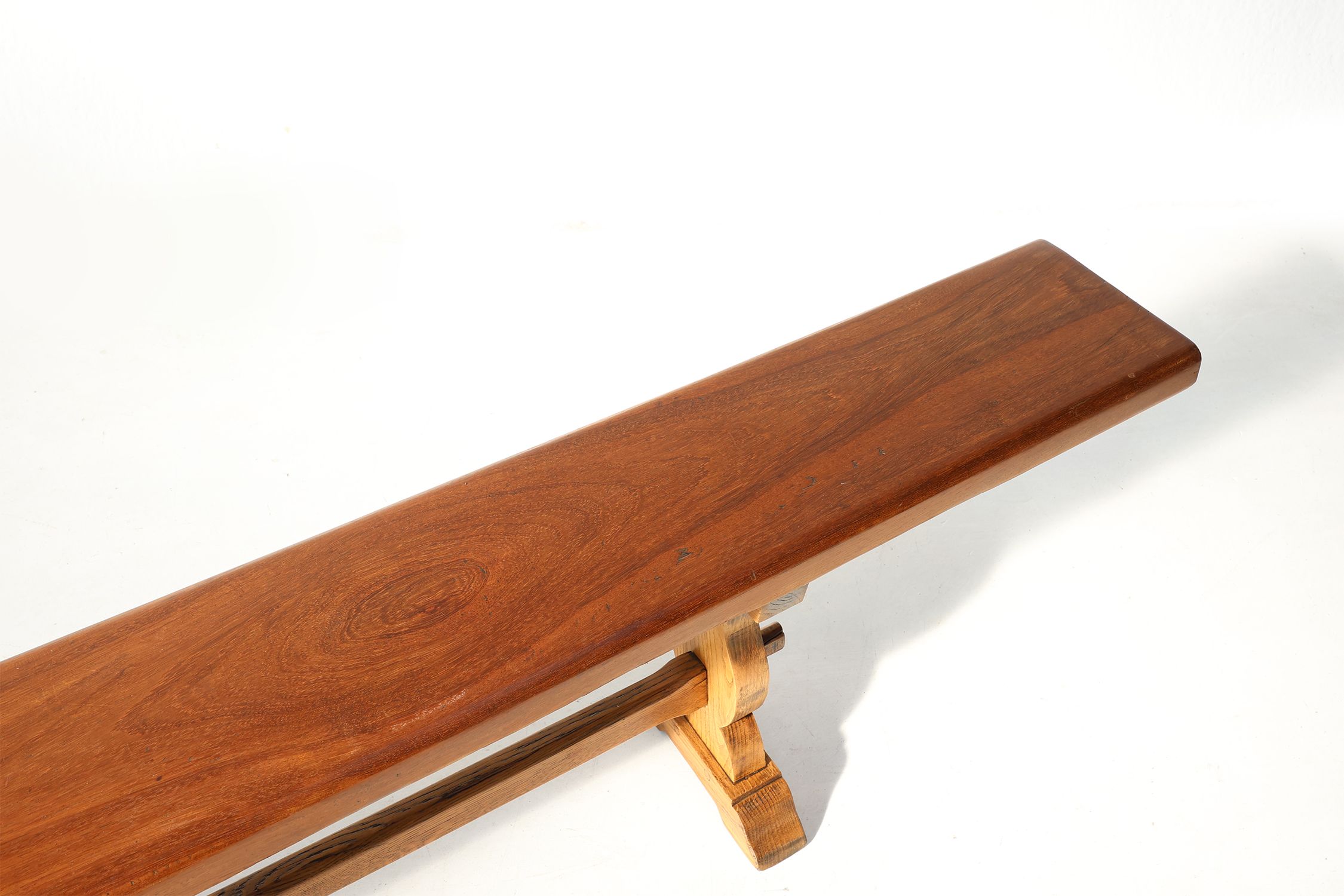French Extra long solid elm wooden monastery bench, ca. 1850thumbnail